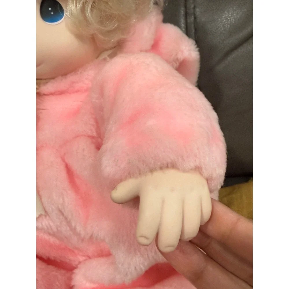 Precious Moments Porcelain Doll Pink Bunny‎ Rabbit Plush Onesie Blonde Hair Blue